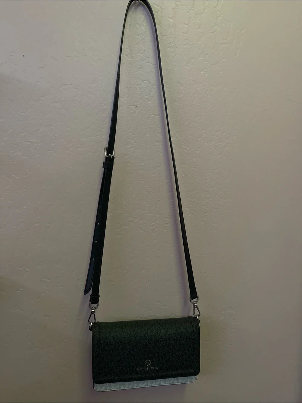 Michael Kors Black n Gray Crossbody Wallet with Black Strap